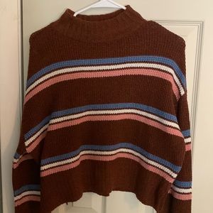 arizona jean co sweater: brown with pink, blue, and white stripes